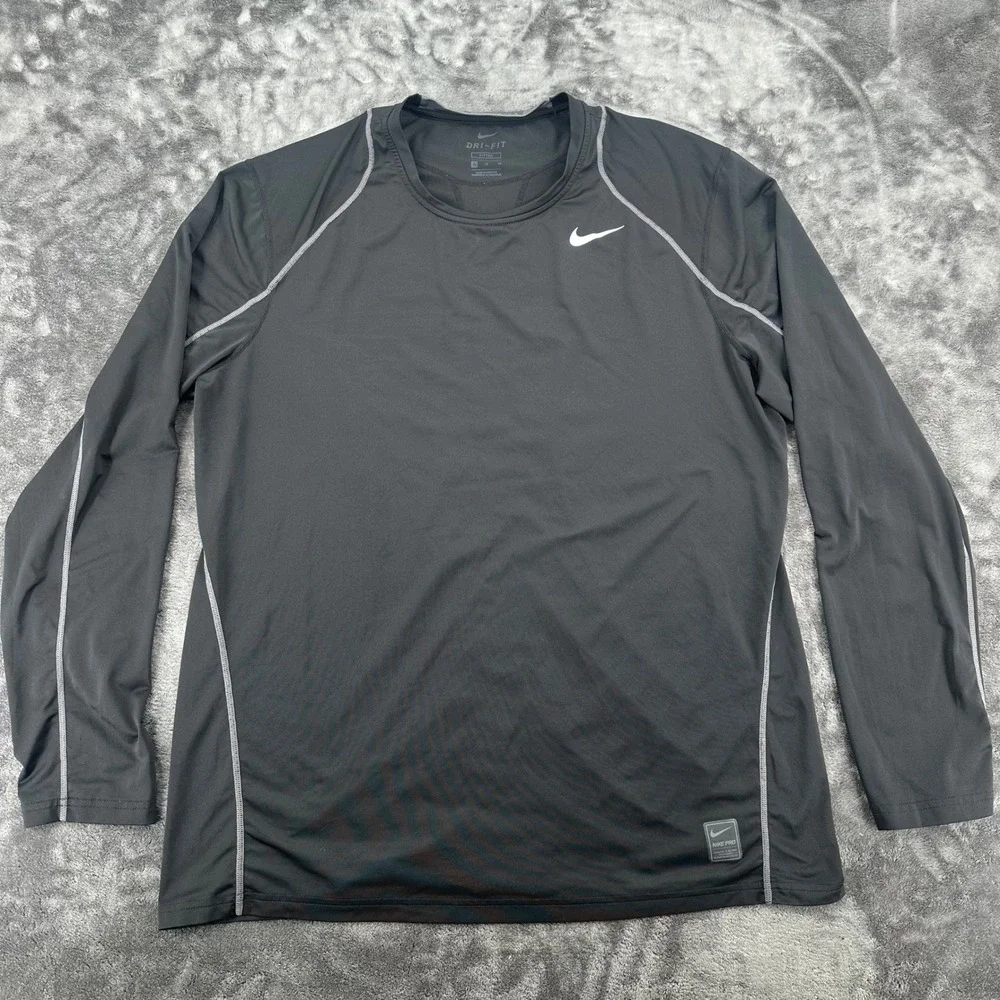 Nike Pro Dri-FIT Mens XL Black Long Sleeve Fitted Compression Training Shirt